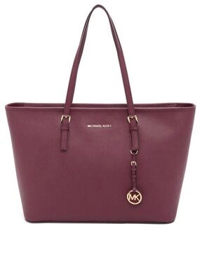 MICHAEL KORS Burgundy jet set Saffiano Leather Tote